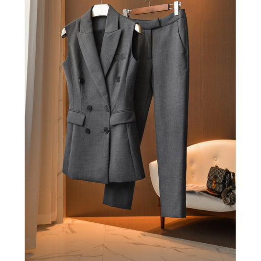 Blazer sans manches double boutonnage ajusté pour femmes Chic und Stil