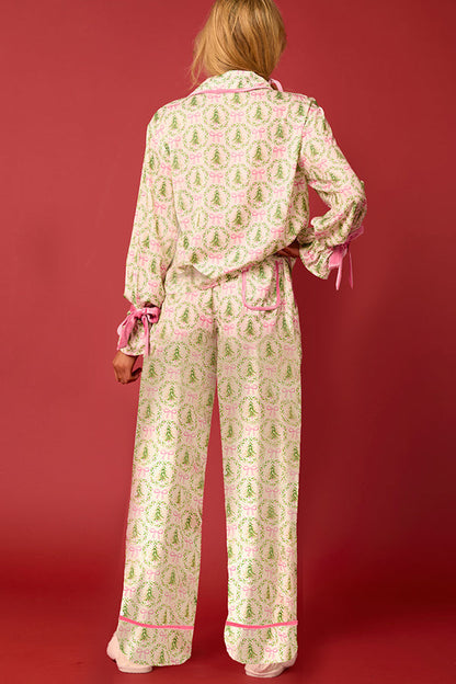 Chic und Stil | Christmas Printed Velvet Lacing Long Sleeve Bag Top and Elastic Waist Pants Set