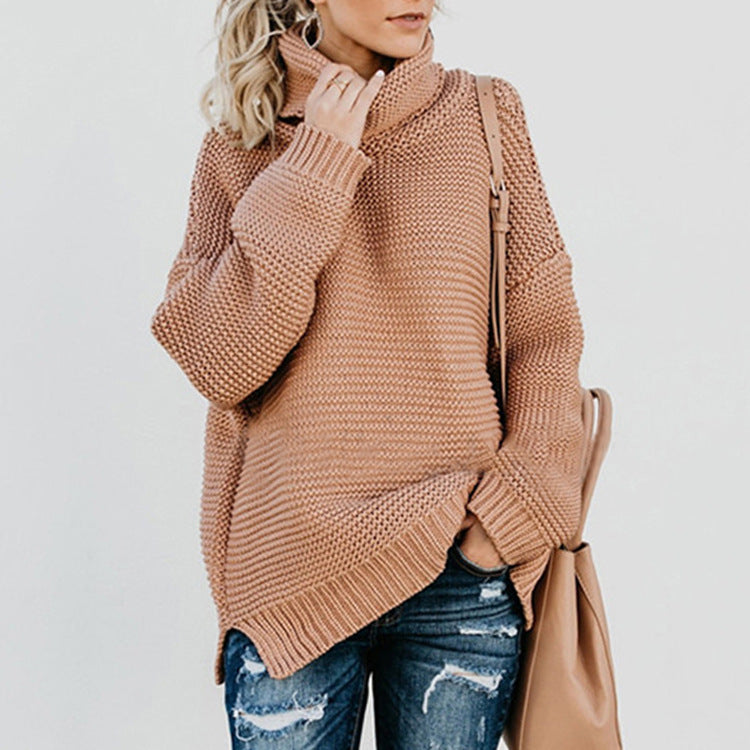 Pull en gros tricot pour femmes avec col haut et épaules tombantes Chic und Stil