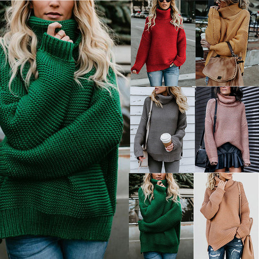 Pull en gros tricot pour femmes avec col haut et épaules tombantes Chic und Stil