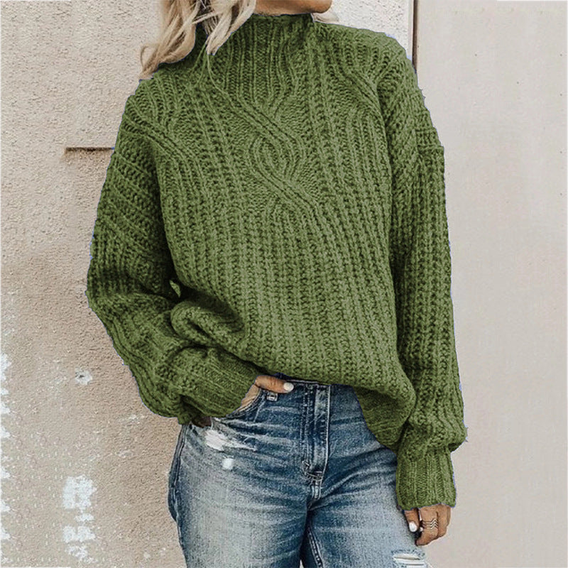 Ladies Comfortable knit sweater with high collar and twisted pattern Chic and Style