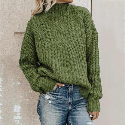 Ladies Comfortable knit sweater with high collar and twisted pattern Chic and Style