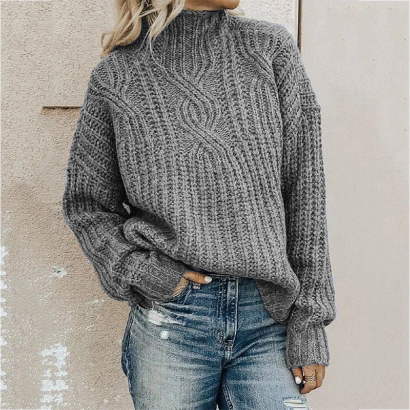 Ladies Comfortable knit sweater with high collar and twisted pattern Chic and Style