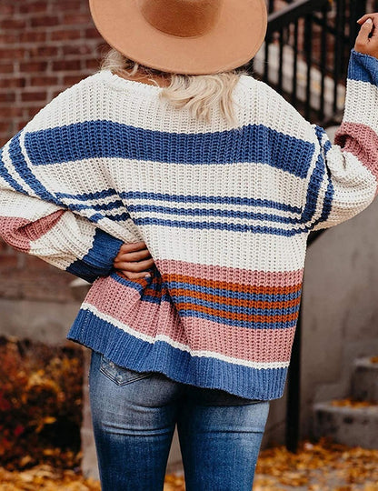 Dames gros pull en tricot avec motif rayé polyvalent Chic und Stil