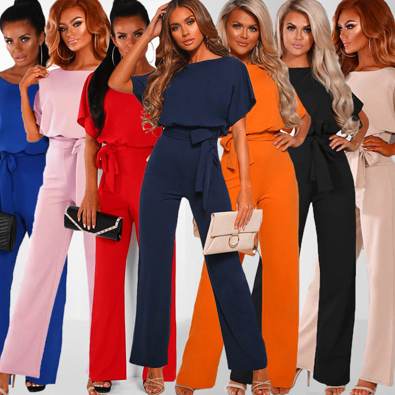 Dames élégant salopette à jambes larges avec détail de taille Chic und Stil