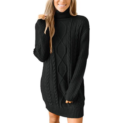 Robe pull en tricot épais pour femmes avec un magnifique motif en cable et un col haut Chic und Stil