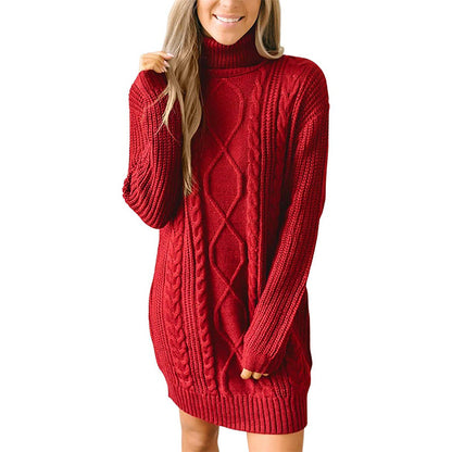 Robe pull en tricot épais pour femmes avec un magnifique motif en cable et un col haut Chic und Stil