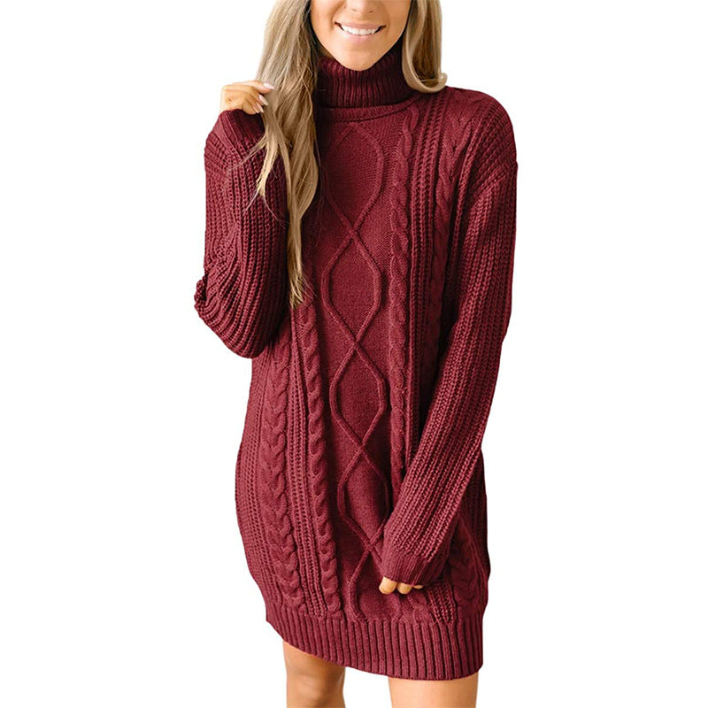 Robe pull en tricot épais pour femmes avec un magnifique motif en cable et un col haut Chic und Stil