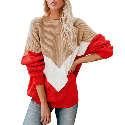 Pull en tricot gros pour femmes avec design coloré en V Chic und Stil
