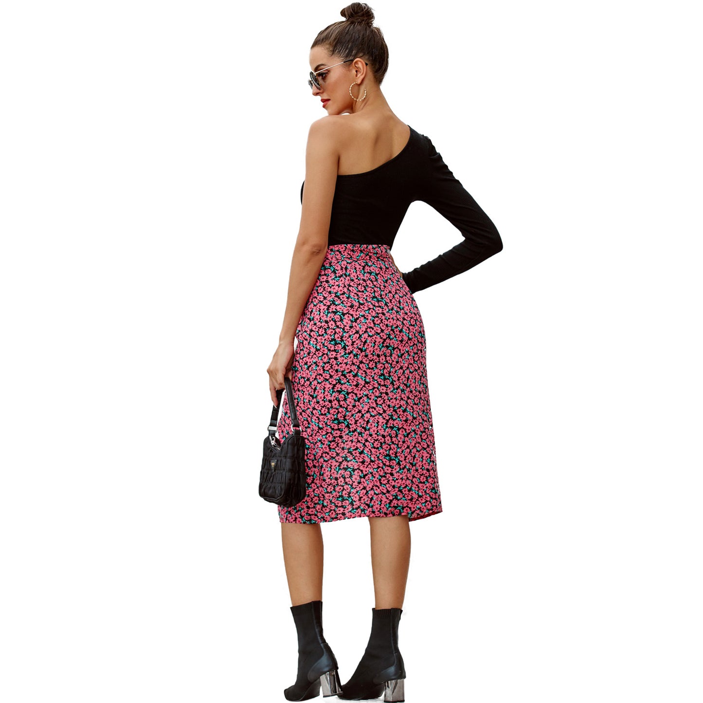 Robe mi-longue femme à bretelle asymétrique et coupe florale Chic und Stil