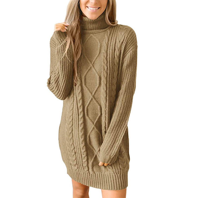 Robe pull en tricot épais pour femmes avec un magnifique motif en cable et un col haut Chic und Stil