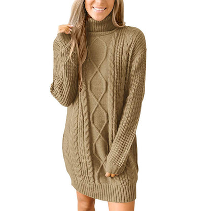Robe pull en tricot épais pour femmes avec un magnifique motif en cable et un col haut Chic und Stil