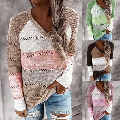 Pull en tricot pour dames avec décolleté en V et délicats motifs ajourés Chic und Stil