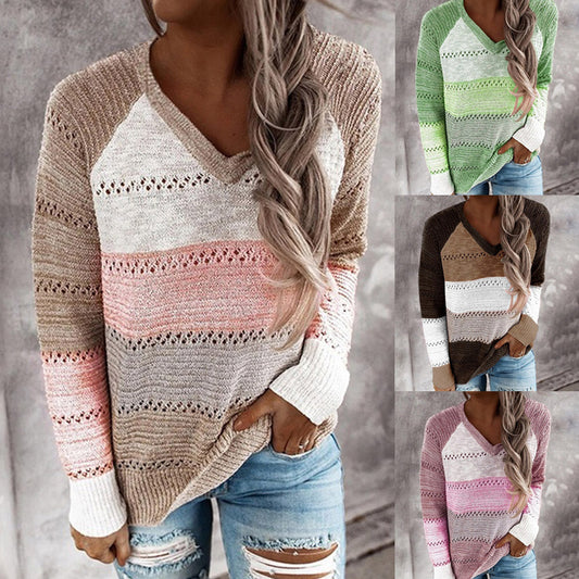 Pull en tricot pour dames avec décolleté en V et délicats motifs ajourés Chic und Stil