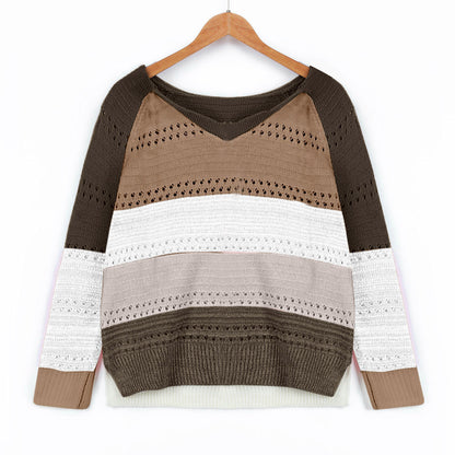 Pull en tricot pour dames avec décolleté en V et délicats motifs ajourés Chic und Stil