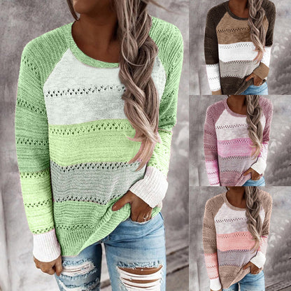 Pull en tricot pour femmes avec un design de couleurs original et un motif ajouré à la mode Chic und Stil