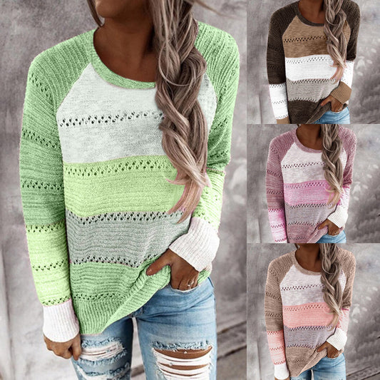Pull en tricot pour femmes avec un design de couleurs original et un motif ajouré à la mode Chic und Stil