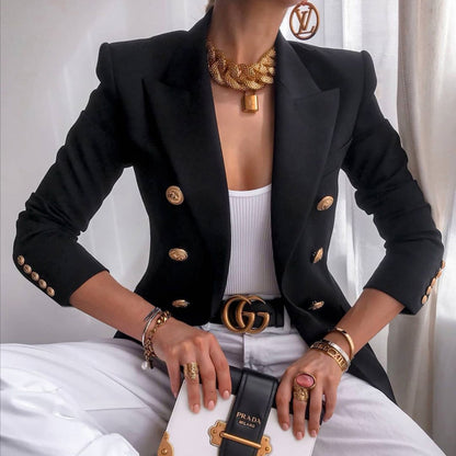 Women's elegant double-breasted blazer with golden buttons Chic and Style