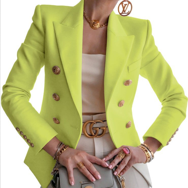 Women's elegant double-breasted blazer with golden buttons Chic and Style