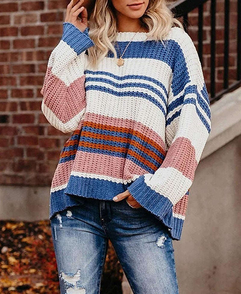 Dames gros pull en tricot avec motif rayé polyvalent Chic und Stil