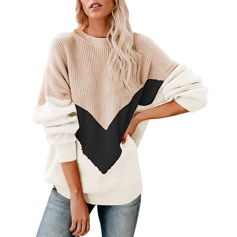 Pull en tricot gros pour femmes avec design coloré en V Chic und Stil