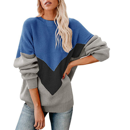 Pull en tricot gros pour femmes avec design coloré en V Chic und Stil