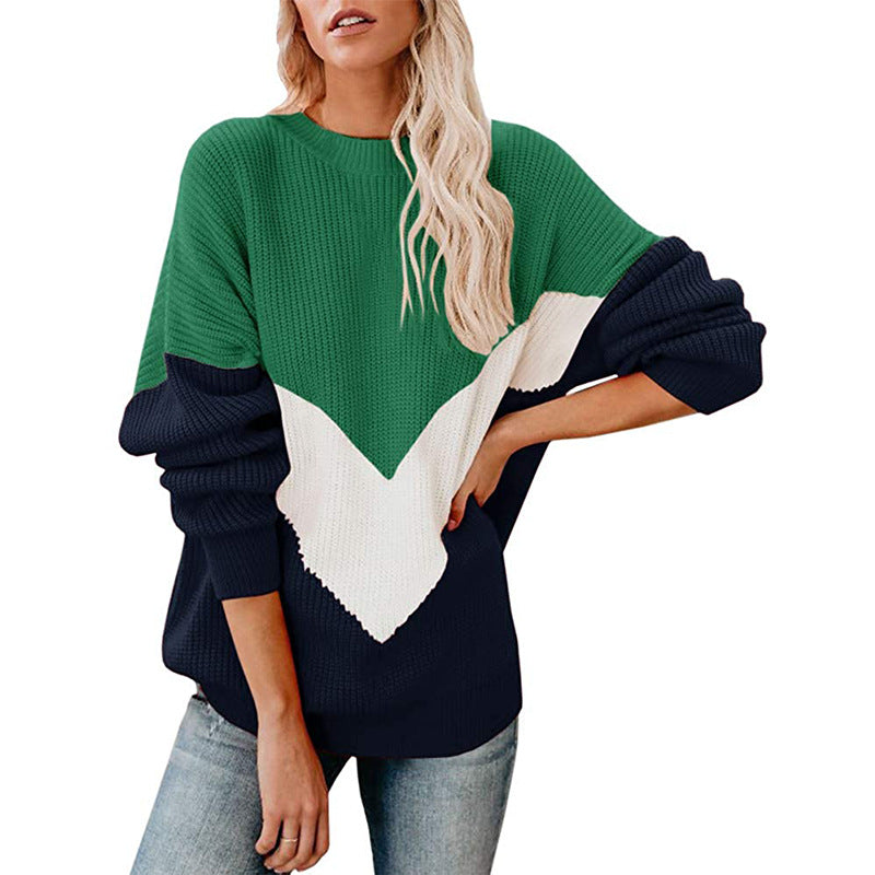 Pull en tricot gros pour femmes avec design coloré en V Chic und Stil