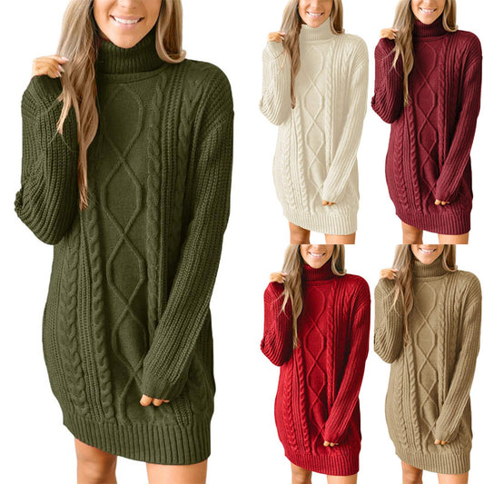 Robe pull en tricot épais pour femmes avec un magnifique motif en cable et un col haut Chic und Stil