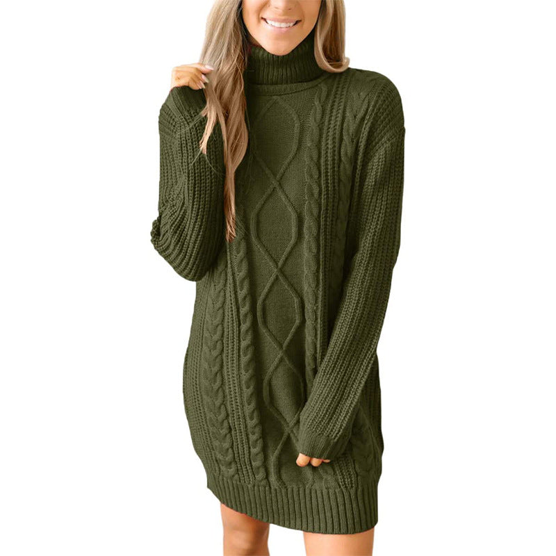 Robe pull en tricot épais pour femmes avec un magnifique motif en cable et un col haut Chic und Stil