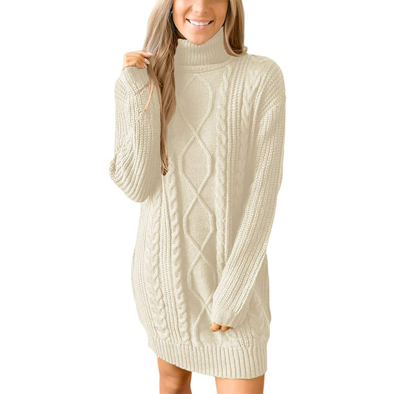 Robe pull en tricot épais pour femmes avec un magnifique motif en cable et un col haut Chic und Stil