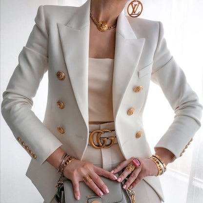Women's elegant double-breasted blazer with golden buttons Chic and Style