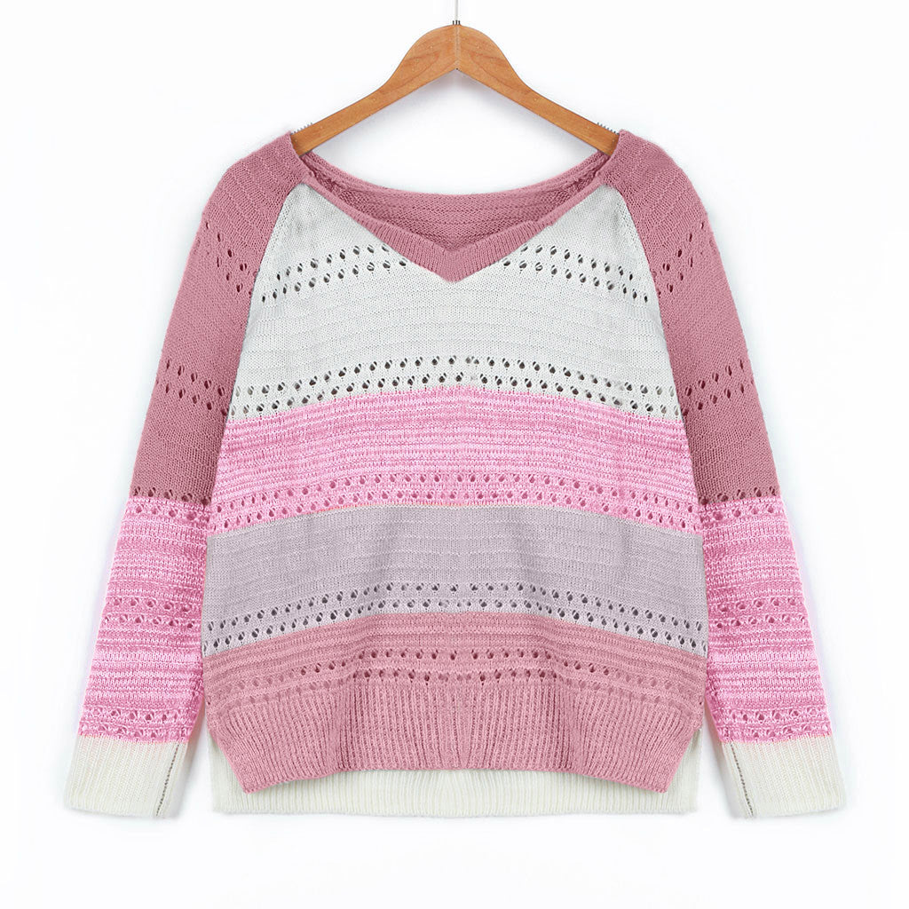 Pull en tricot pour dames avec décolleté en V et délicats motifs ajourés Chic und Stil