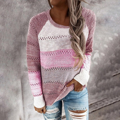 Pull en tricot pour femmes avec un design de couleurs original et un motif ajouré à la mode Chic und Stil