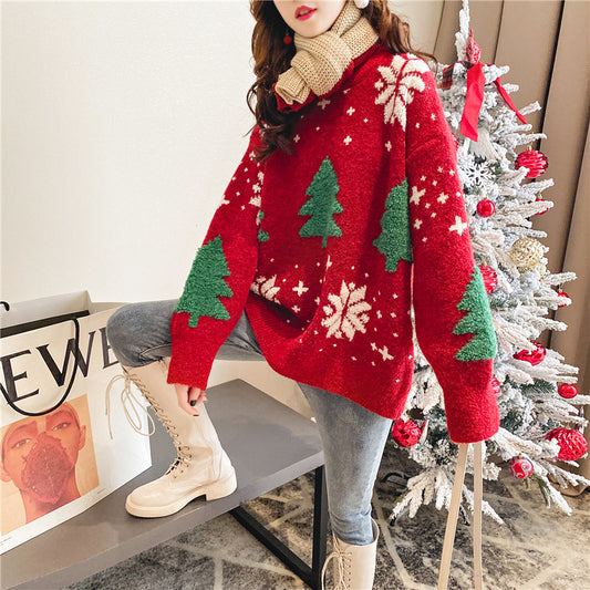 Pull de Noël confortable pour femmes avec motifs décoratifs d'arbre et de flocons de neige Chic und Stil