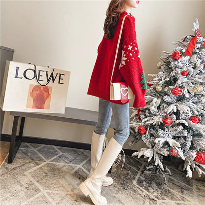 Pull de Noël confortable pour femmes avec motifs décoratifs d'arbre et de flocons de neige Chic und Stil