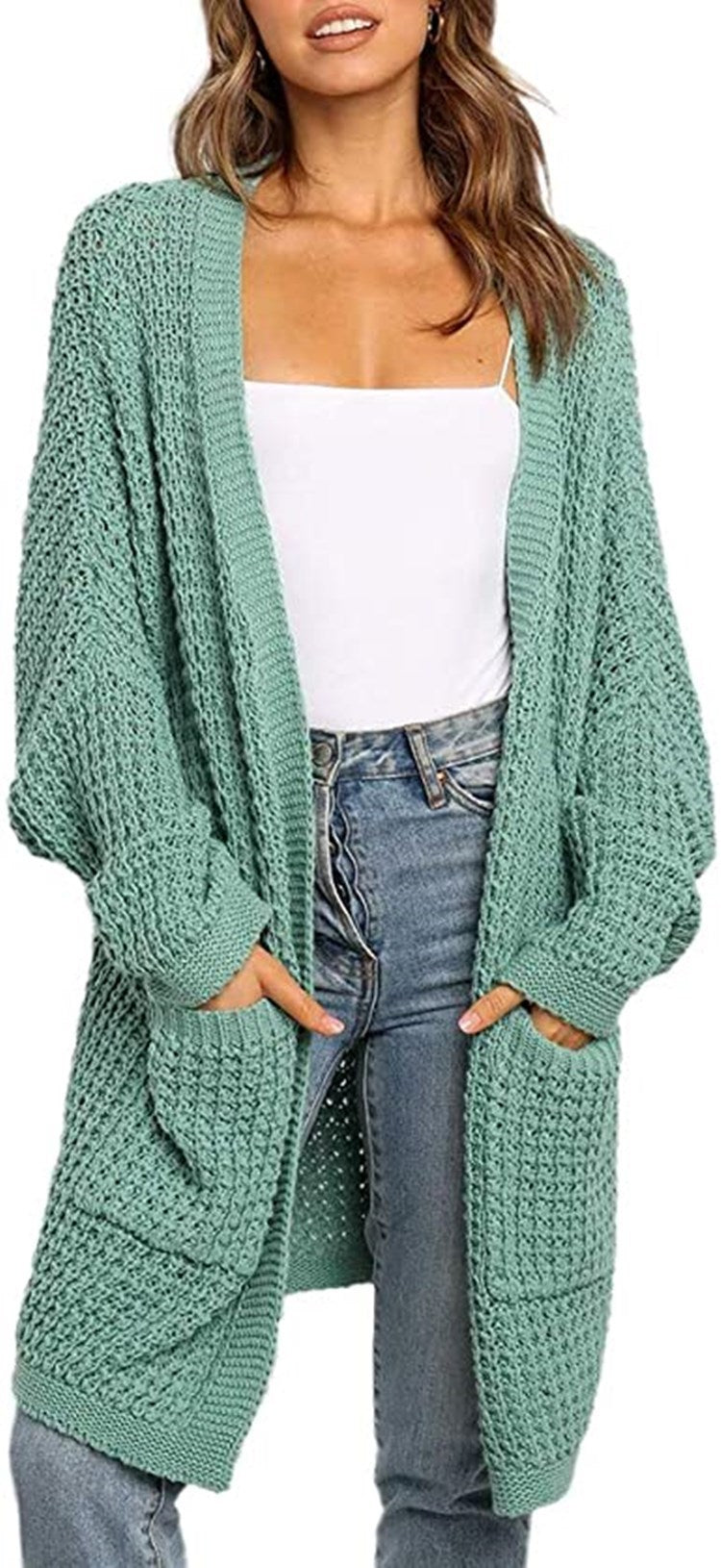 Dames gros tricot cardigan avec poches ouvertes et coupe décontractée Chic und Stil