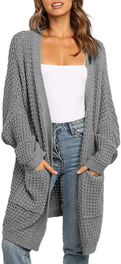 Dames gros tricot cardigan avec poches ouvertes et coupe décontractée Chic und Stil