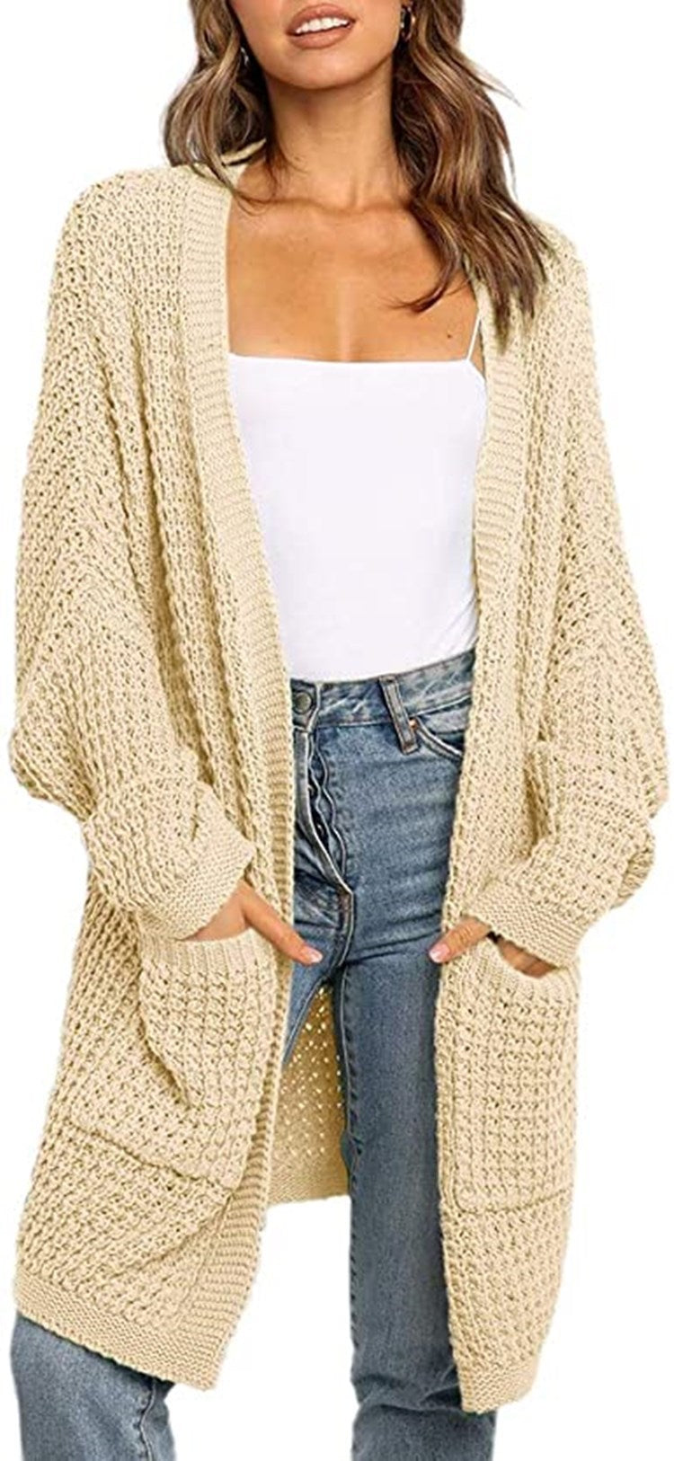 Dames gros tricot cardigan avec poches ouvertes et coupe décontractée Chic und Stil