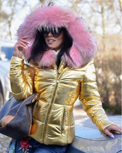 Ladies Fashion Quilted Jacket with Faux Fur Collar Chic and Style