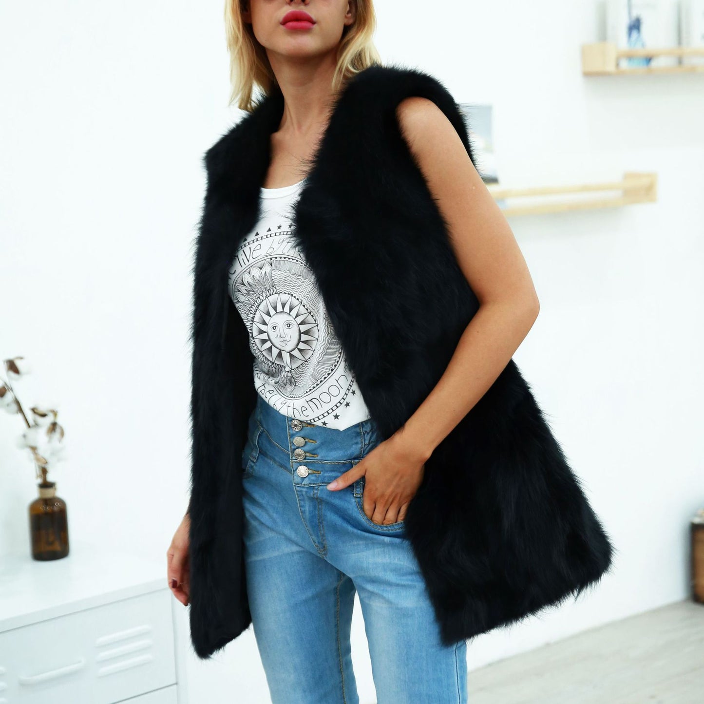Dames Gilet en fausse fourrure à la mode Chic und Stil