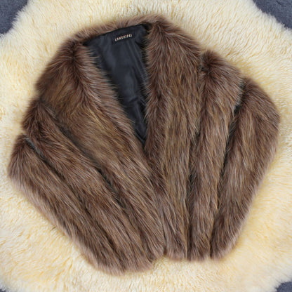 Dames Élegant Cape en fausse fourrure Chic und Stil