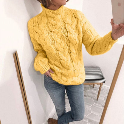 Pull en maille épaisse pour femmes avec motif tricoté artistique et col haut Chic und Stil