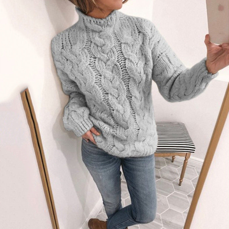 Pull en maille épaisse pour femmes avec motif tricoté artistique et col haut Chic und Stil
