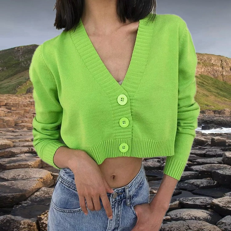 Dames gilet court en tricot avec décolleté en V et détails de boutons Chic und Stil