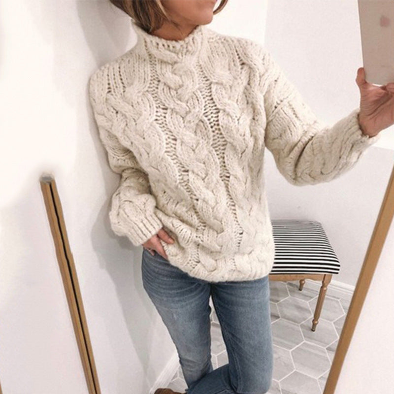 Pull en maille épaisse pour femmes avec motif tricoté artistique et col haut Chic und Stil