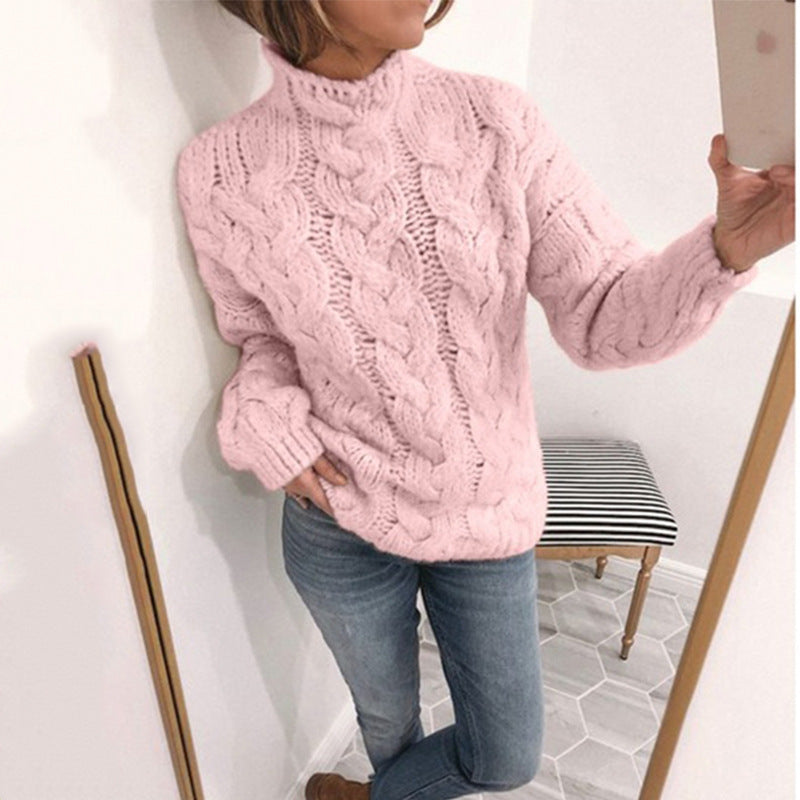 Pull en maille épaisse pour femmes avec motif tricoté artistique et col haut Chic und Stil