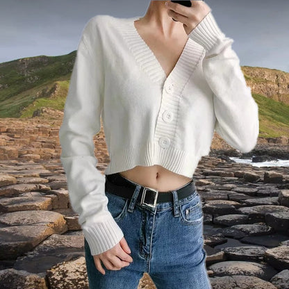 Dames gilet court en tricot avec décolleté en V et détails de boutons Chic und Stil