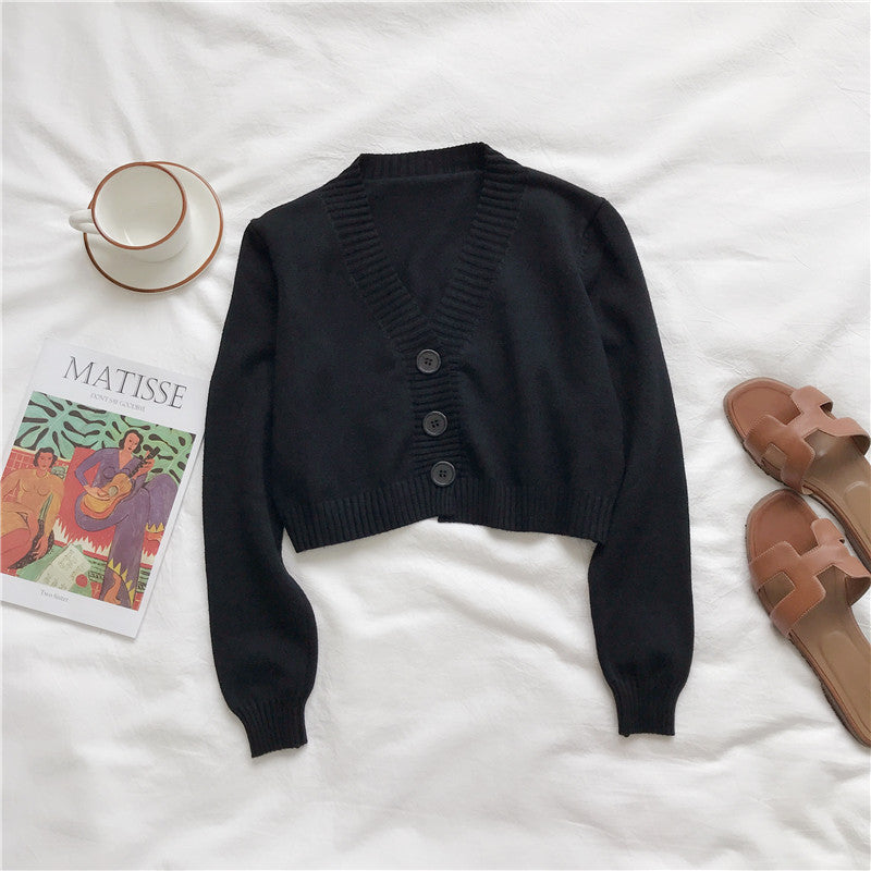 Dames gilet court en tricot avec décolleté en V et détails de boutons Chic und Stil