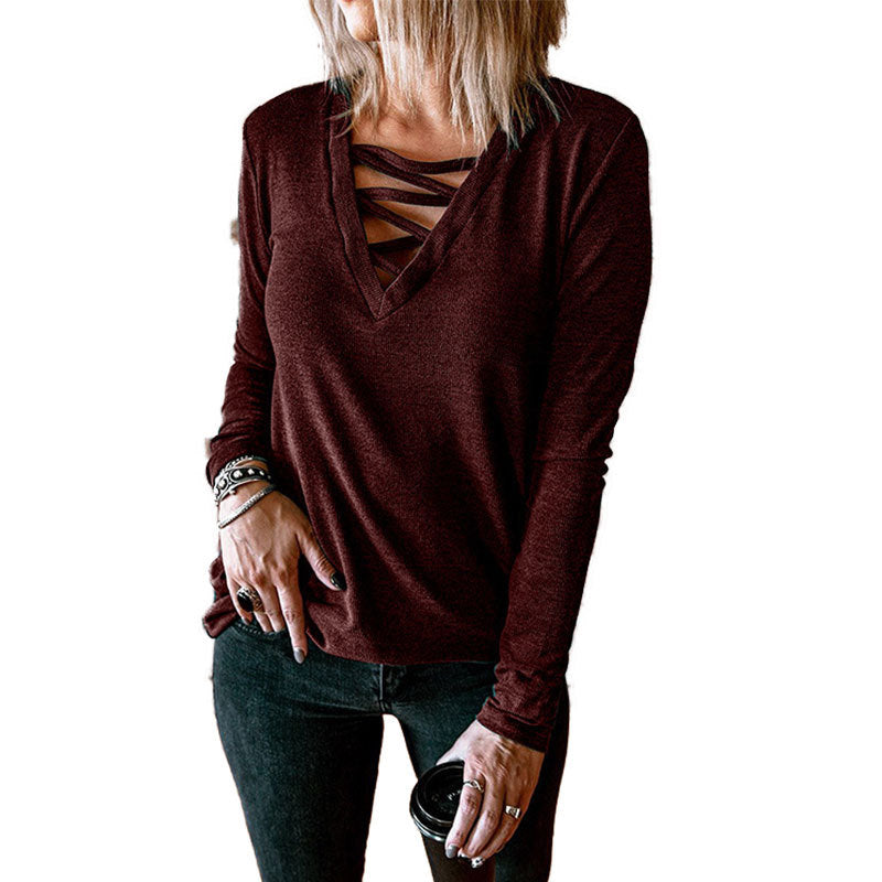 Chemisier à manches longues pour femmes avec décolleté en V et design de lacets décoratif Chic und Stil