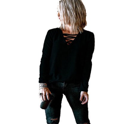 Chemisier à manches longues pour femmes avec décolleté en V et design de lacets décoratif Chic und Stil